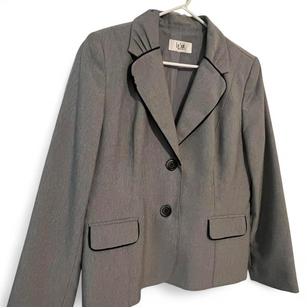 Vintage-Le Suit grey blazer with black piping